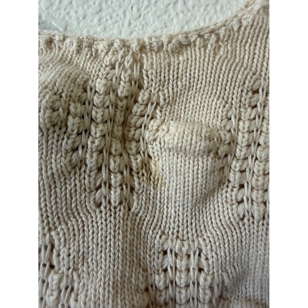 Anthropologie Womens Cream Cable Knit Crop Sweater Bobble Texture Size M